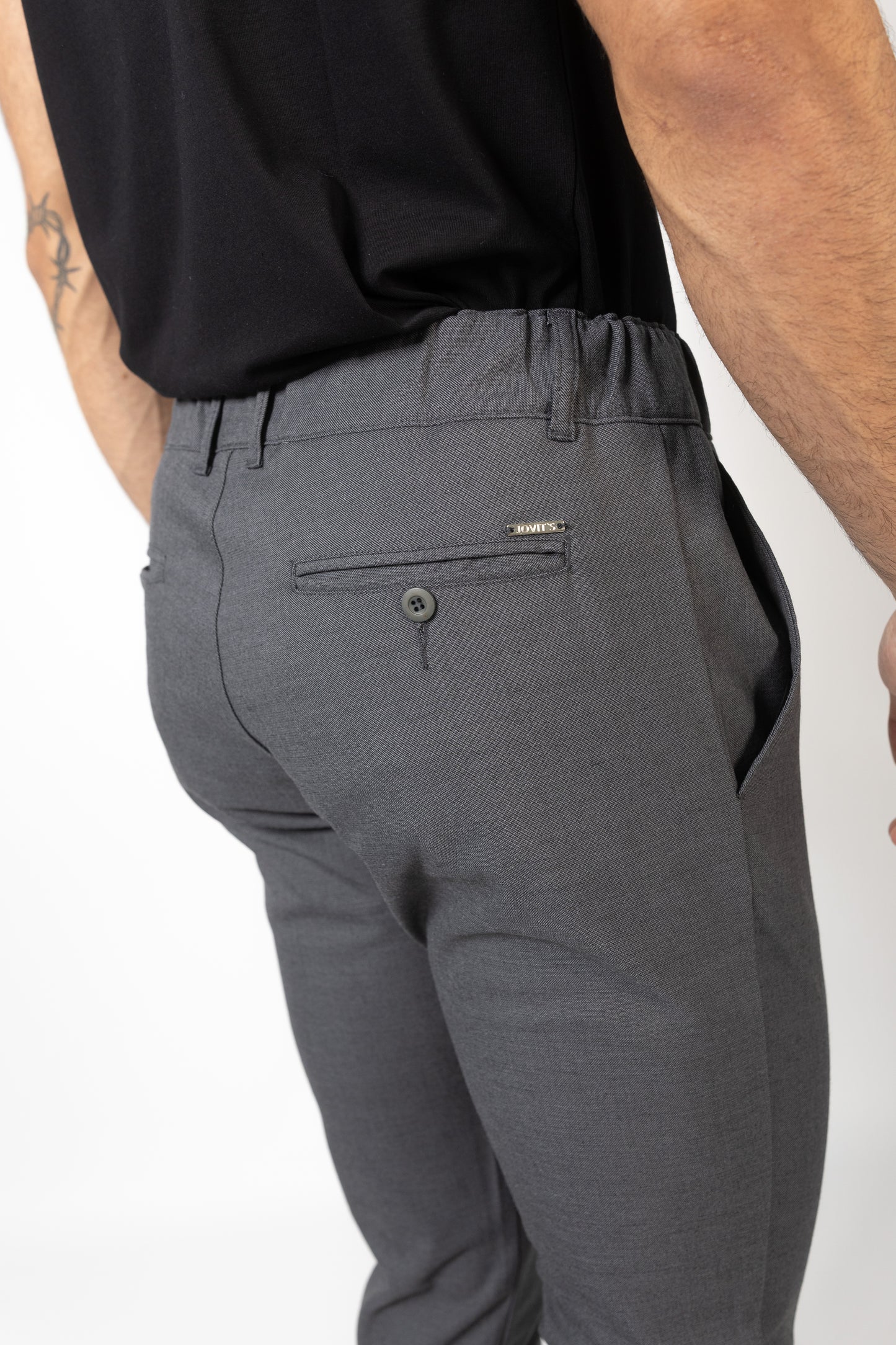 CALÇAS SLIM FIT CINZENTAS COM CÓS ELÁSTICO