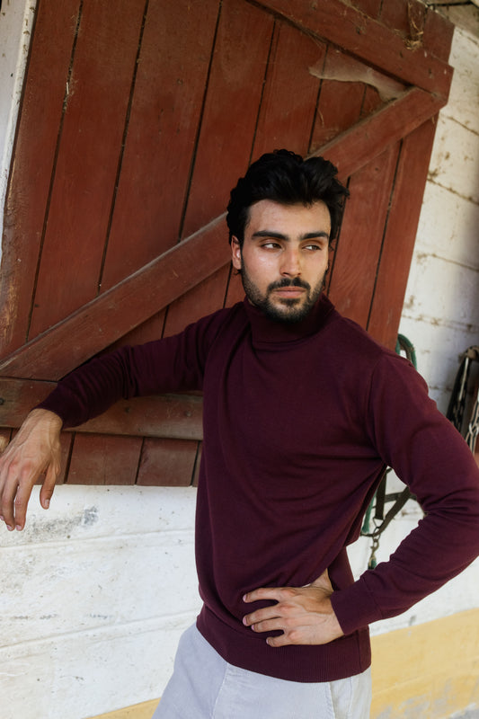 Camisola de Gola Alta Bordeaux