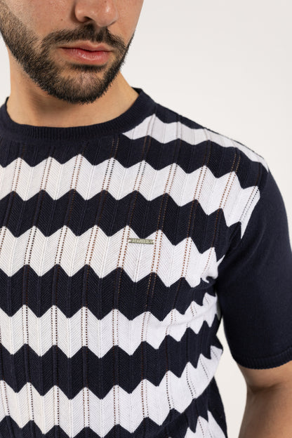 T-Shirt em Malha com Padrão Ondulado